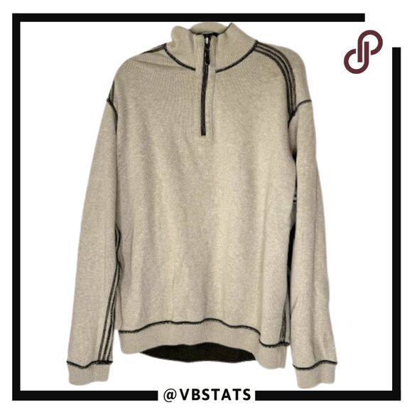Tommy Bahama Mens Flip Side Pro Half Zip Reversible Sweatshirt Cream Olive Large - Picture 1 of 9
